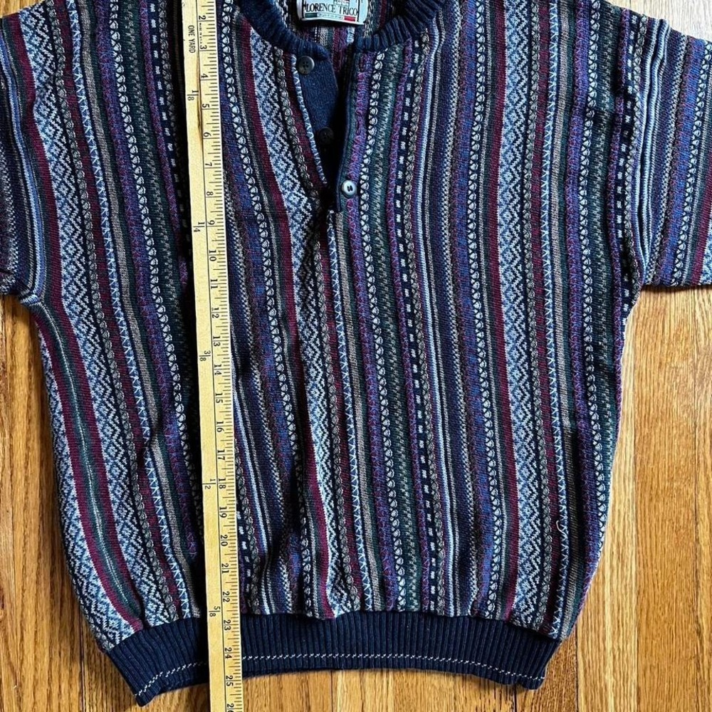 Vintage 90s Florence Tricot Henley Italian Coogi sweater multicolor - Picture 7 of 7